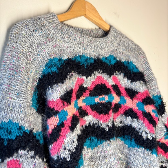 Free People I Heart You Wool Sweater Fuzzy Cropped Multicolored OB710276 Size M - Picture 3 of 11